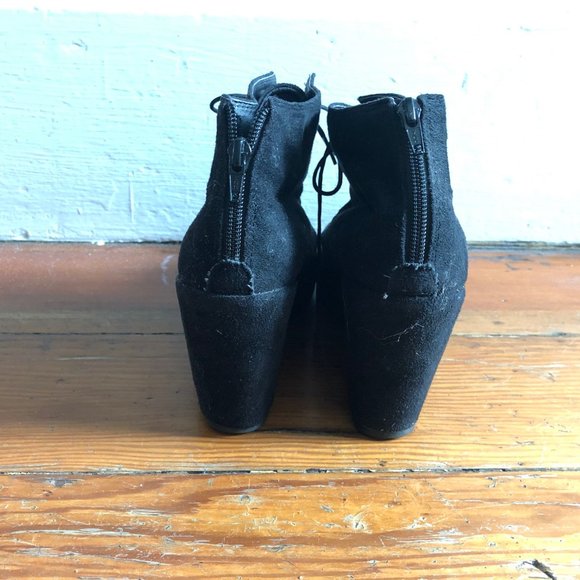 Black Suede Lace up Leather Platform Booties - Picture 4 of 5